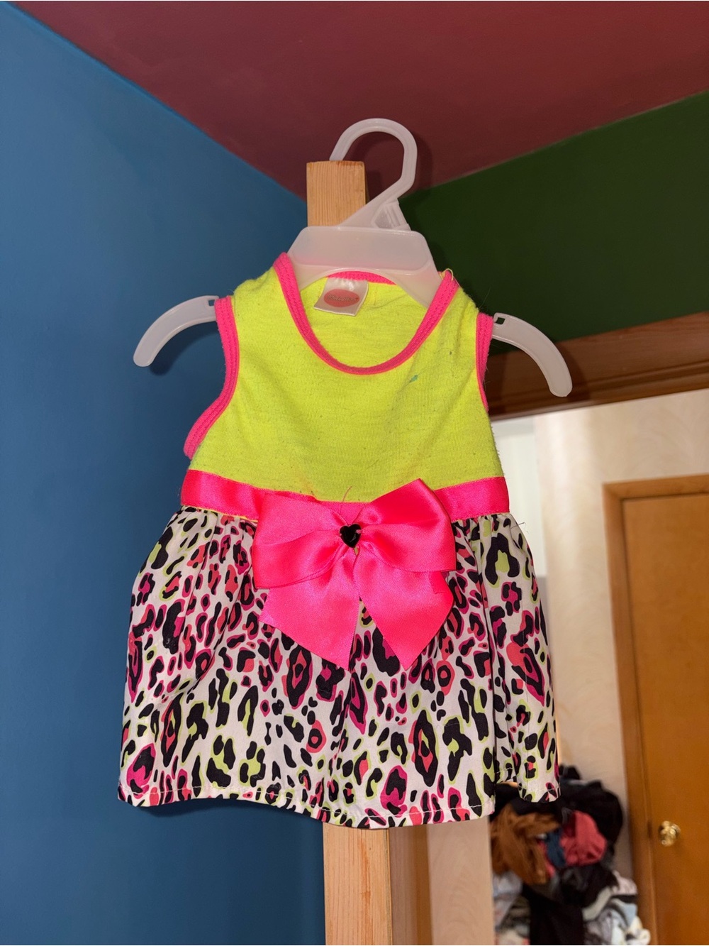 Dog dress Neon Yellow & Hot Pink Leopard Print Dress with Bow